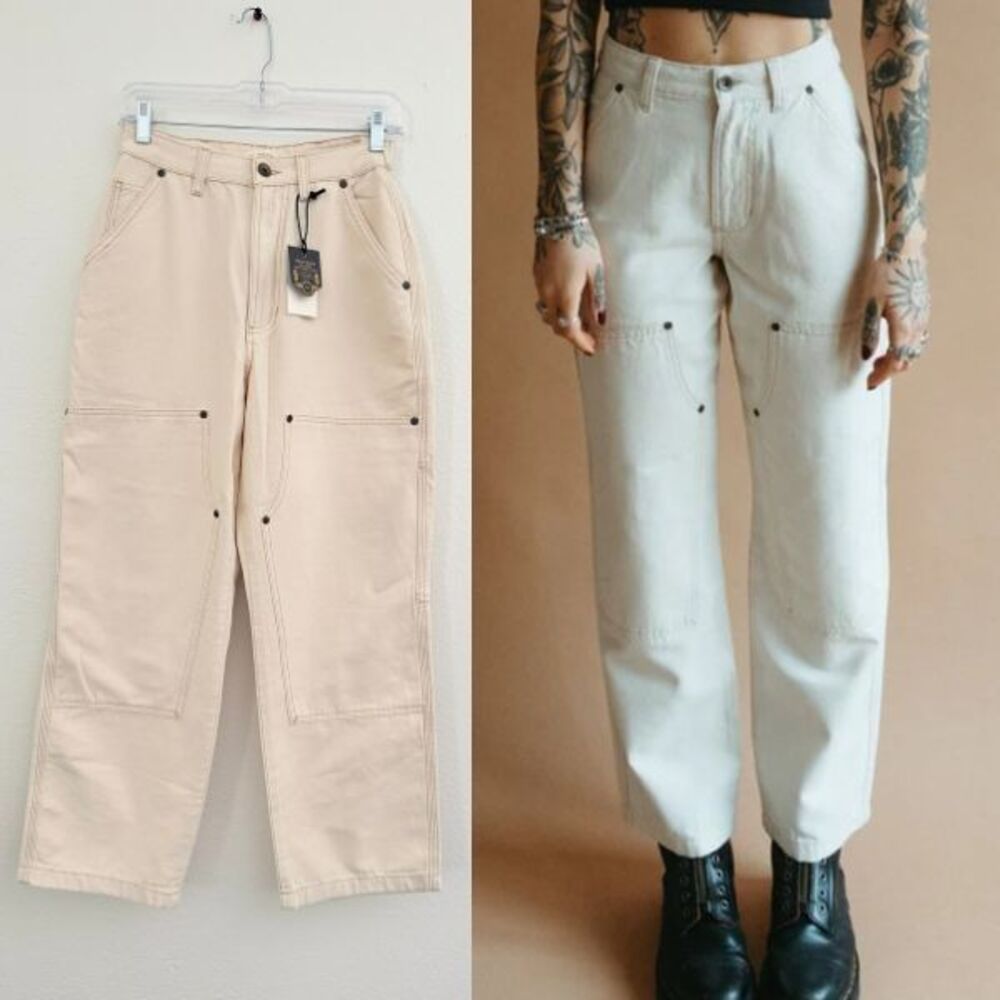 NWT P&Co Albion Carpenter Utility Pants Bone Double Knee Panel White Women's 26